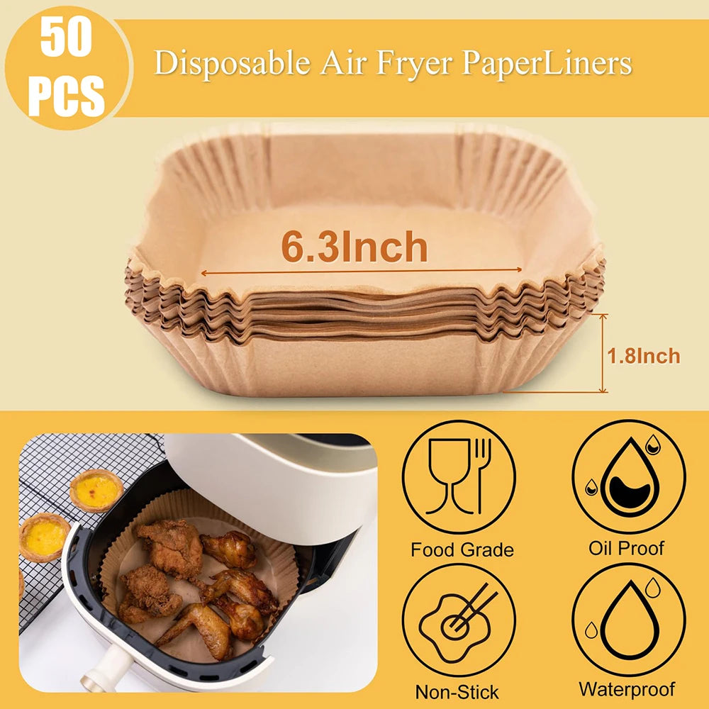 50PCS Air Fryer Disposable Paper Liner Square Round 16cm Non-stick Airfryer Parchment Baking Paper for Cooking Steaming Basket